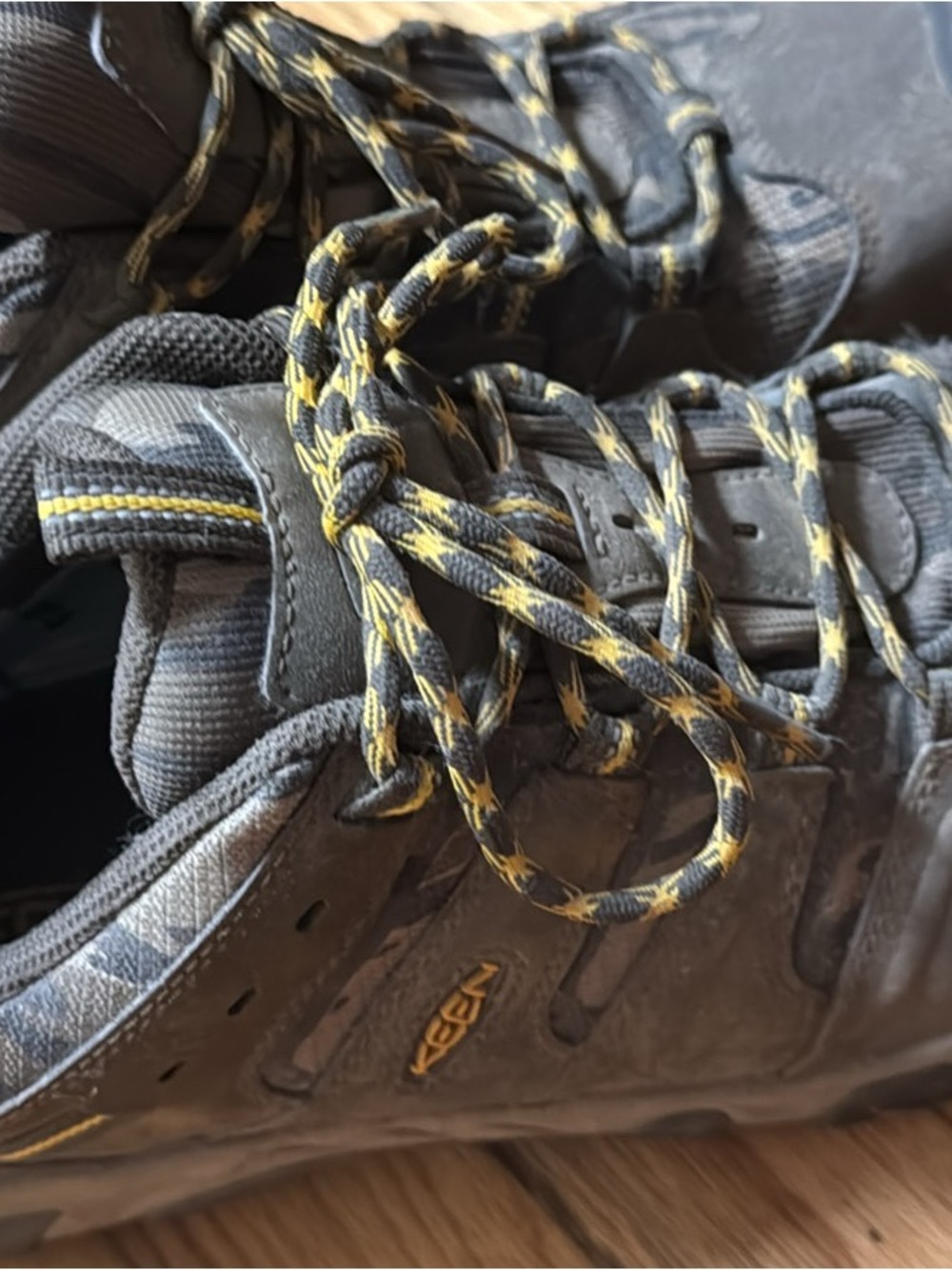 KEEN Men's Gray Athletic Trail Shoe with Yellow Accents